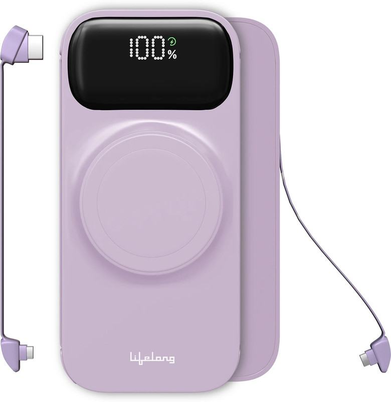Lifelong 10000 mAh 22.5 W Wired & Wireless With MagSafe Compact Power Bank(Lavender, Lithium Polymer, Fast Charging for Earbuds, Mobile, Speaker, Tablet)