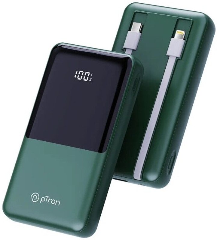 PTron 20000 mAh 22.5 W Power Bank – Green, Lithium Polymer, Fast Charging