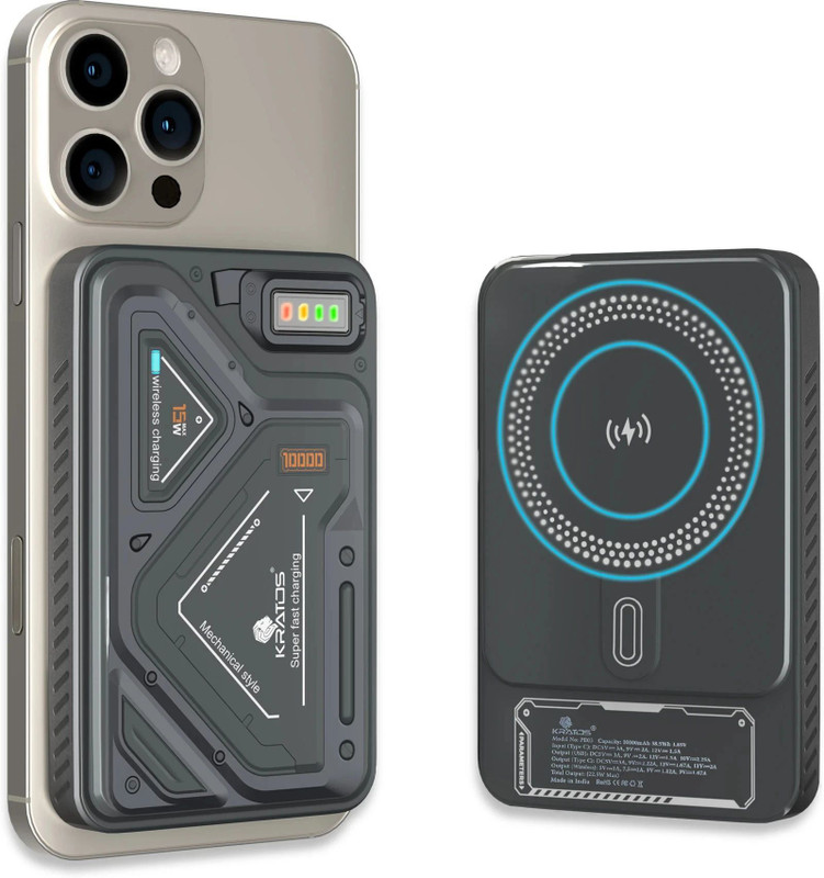 Kratos 10000 mAh 22.5 W Wired & Wireless With MagSafe Slim Pocket Size Power Bank(Black, Lithium Polymer, Fast Charging for Mobile, Earbuds, Speaker, Trimmer, Tablet)