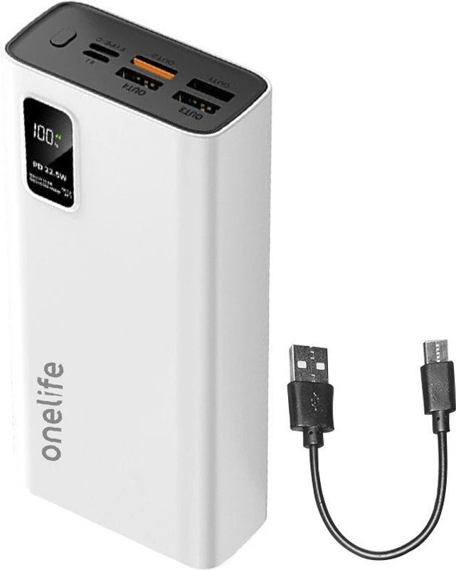 OneLife 30000 mAh 22.5 W Compact Power Bank(White, Lithium Polymer, Fast Charging for Mobile, Tablet, Smartwatch, Earbuds, Trimmer)