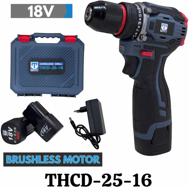 NTH THOR-PRO SERIES Brushless Motor 18V Cordless Drill Machine Metal Chuck 50NM Torque, 2 Speed Modes 0-500 RPM/0-3000 RPM Cordless Drill(10 mm Chuck Size)
