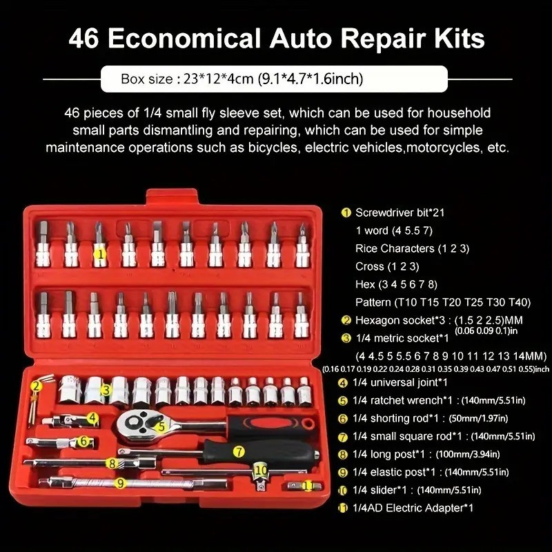 ED EXDAS 46pcs Tool Ratchet Torque Wrench Combo Tools Kit Car Repair Set Hand Tool Kit Vehicle Tool Kit