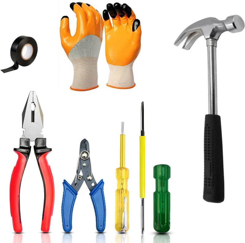 UKT MULTIUSE 4 HAND TOOL SET AND CLAW HAMMER WITH SAFETY GLOVES Power & Hand Tool Kit(7 Tools)
