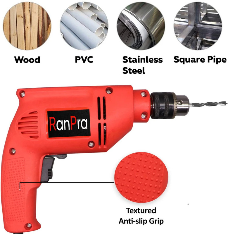 RanPra 100% COPPER ARMETURE REVERSE AND FORWARD DIRECTION RH-367 10 MM DRILL MACHINE 480 W REDHORSE HEAVY DUTY Pistol Grip Drill(10 mm Chuck Size)