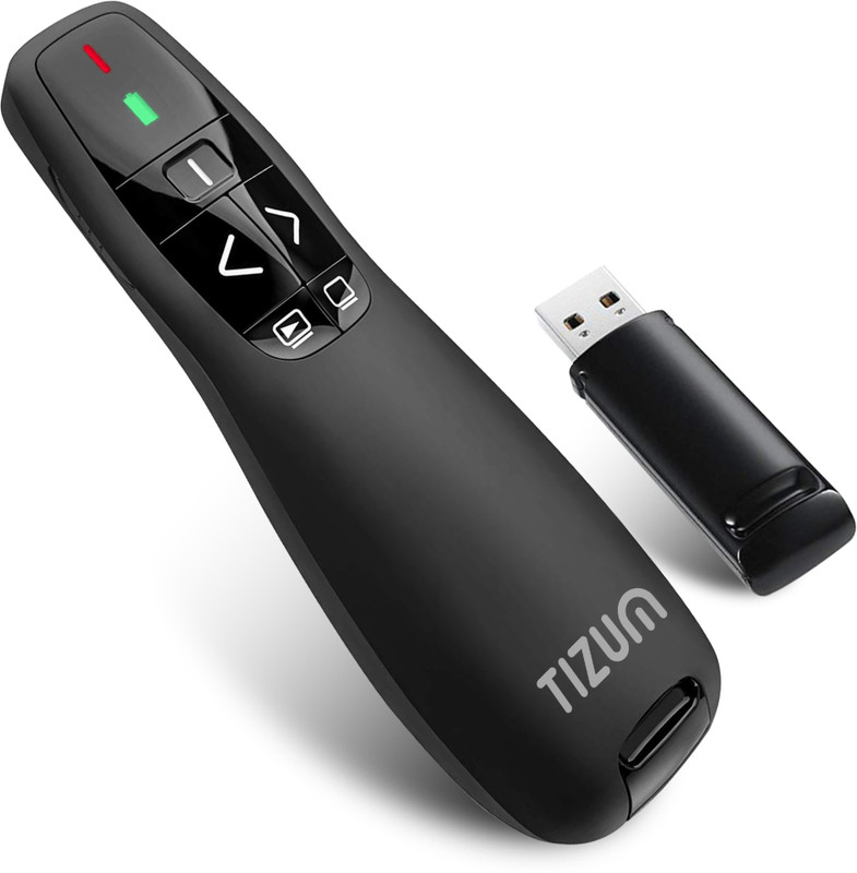 Tizum USB Plug-and-Play PowerPoint Remote, Battery Indicator, Portable Laser Pointer Presenter(Black)