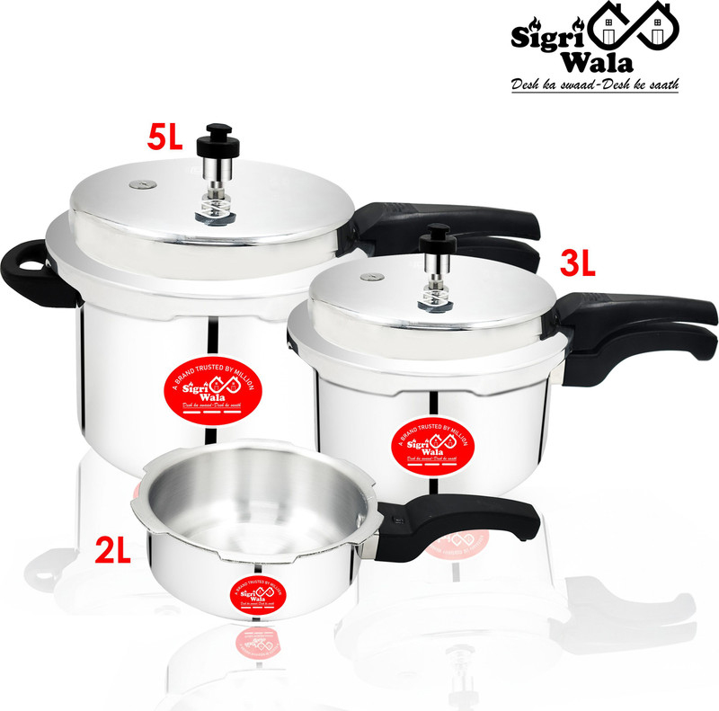 Sigri-wala Outer Lid Combo Non Induction 2 L, 3 L, 5 L Outer Lid Pressure Cooker(Aluminium)
