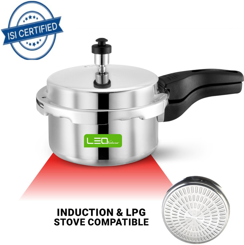 Leo Natura Aluminium Gas Stove & Induction Compatible ISI Certified OuterLid Compact Cooker 2 L Outer Lid Induction Bottom Pressure Cooker & Pressure Pan(Aluminium)