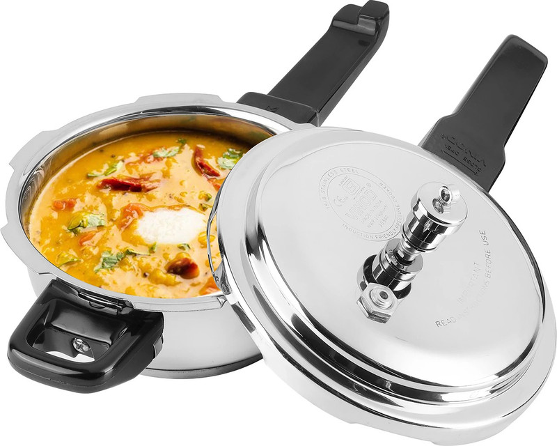 VINOD 18/8 Sandwich Bottom Deep Pan - 2 Litres Mini 2 L Outer Lid Induction Bottom Pressure Cooker(Stainless Steel)