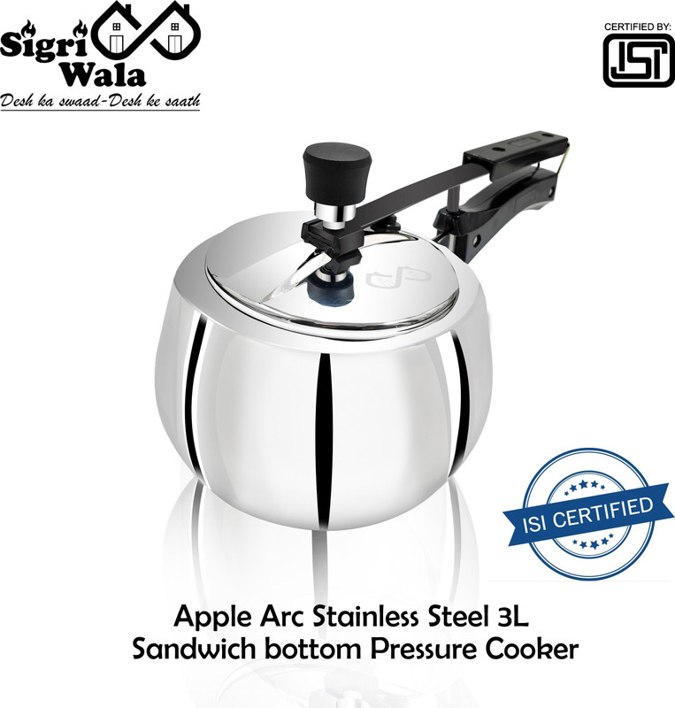 Sigri-wala Apple Arc Stainless Steel Sandwich bottom Induction base 3 L Inner Lid Induction Bottom Pressure Cooker(Stainless Steel)