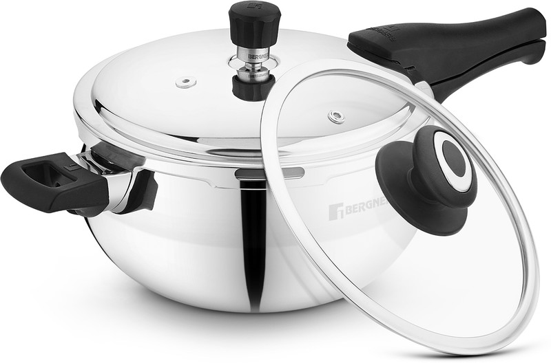 BERGNER Trimax ORB Triply Stainless Steel Belly Shape Outer Lid 5.5 L Outer Lid Induction Bottom Pressure Cooker(Triply, Stainless Steel)