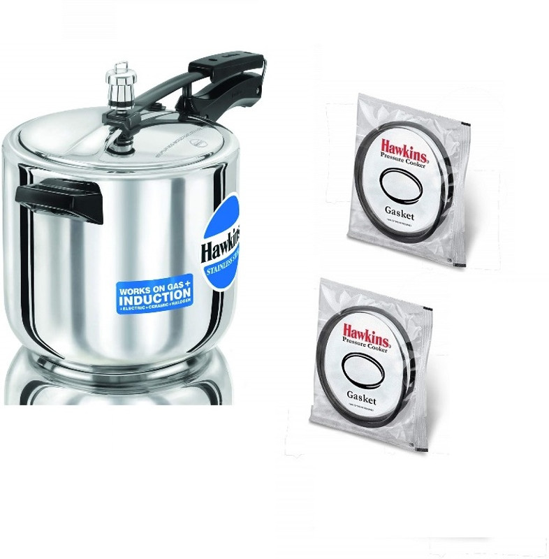 Hawkins Stainless Steeel Pressure Cooker 6L(HSS60),GasKet 3.5 to 8 Litre, 6 L Inner Lid Induction Bottom Pressure Cooker(Stainless Steel)