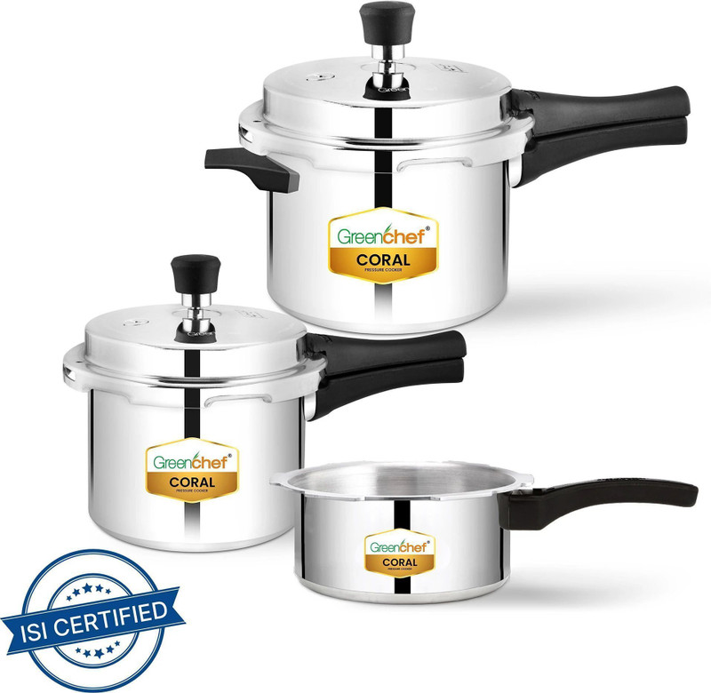 Greenchef Coral Combo 5 L, 3 L, 2 L Outer Lid Pressure Cooker(Aluminium)