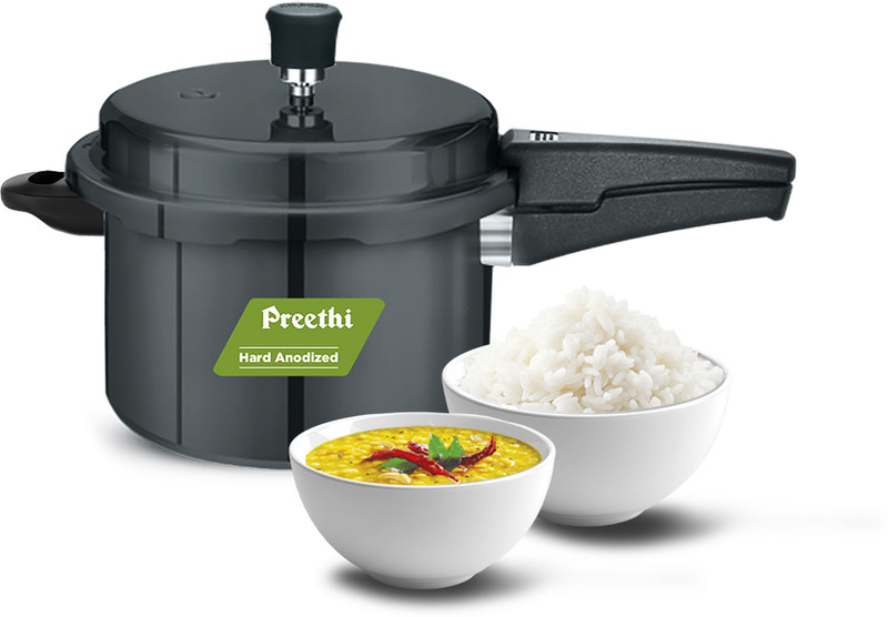 Preethi 3L Hard Anodised Pressure Cooker with Spill Splash Shield (PC 032) 3 L Outer Lid Induction Bottom Pressure Cooker(Hard Anodized)
