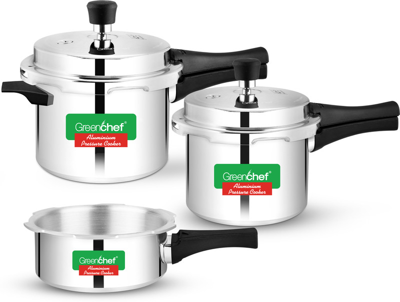 Greenchef Coral Combo 5 L, 3 L, 2 L Outer Lid Pressure Cooker(Aluminium)