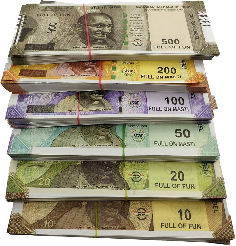BBS DEAL New Playing Money Fake Notes Education Money (10*6=60 Note Each )_09 Atrfical Money for Kids to Play Note 10 20 50 100 200 500 Gag Toy (Multicolor) Gag Toy