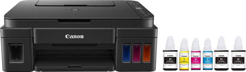 Canon PIXMA MegaTank/Ink Efficient G2012 Multi-function Color Ink Tank Printer (Color Page Cost: 0.32 Rs. | Black Page Cost: 0.09 Rs.) with 2 additional Black(6 Ink Bottles Included)