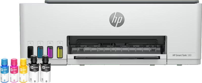 HP Ink tank 580 All-in-One Multi-function WiFi Color Ink Tank Printer for Print/Scan/Copy 1 Extra Black Ink Bottle Up to 8000 Black & 6000 Colour Prints