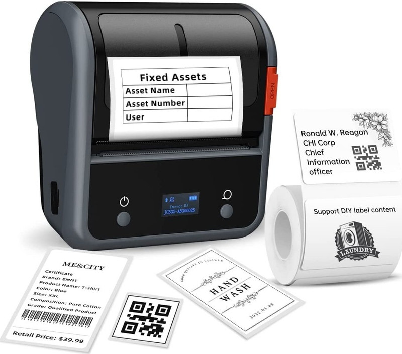 Orlov B3S Bluetooth Thermal Label Printer Inkless 3-Inch Barcode QR Printer Multi-function Monochrome Inkjet Printer(Label Roll)