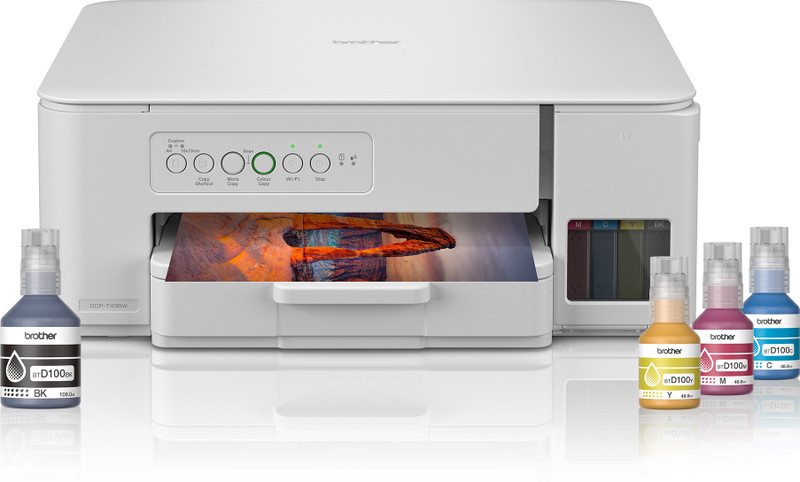 brother DCP-T436W Multi-function WiFi Color Ink Tank Printer (Borderless Printing) for Print/Copy/Scan with 27/11 PPM BK/CL, Print Upto 7.5 K Pages in Black & 5 K in Color Each for(CMY), Best for Home Printing(4 Ink Bottles Included)