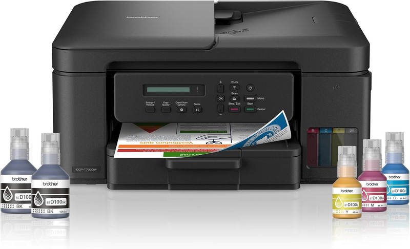 brother DCP-T830DW Multi-function WiFi Color Ink Tank Printer (Borderless Printing) for Print/Copy/Scan with ADF Printer,LAN, PrintUpto 15K Pages Black & 5K Color Each for(CMY), 80 Sheet MP Tray, Auto Duplex 2-Sided Printer(5 Ink Bottles Included)