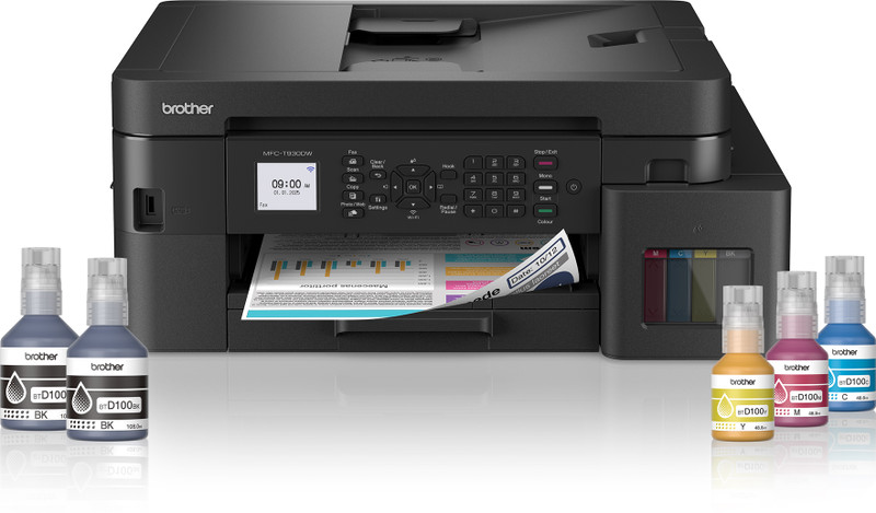 brother MFC-T930DW Multi-function WiFi Color Ink Tank Printer (Borderless Printing) for Print/Copy/Scan with ADF Printer, 128 MB Memory, Print Pages Upto 15K in Black & 5K in Color Each (CMY), Auto Duplex 2-Sided Printer(5 Ink Bottles Included)