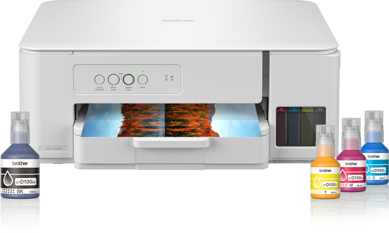 brother DCP-T236 Multi-function Color Ink Tank Printer (Borderless Printing) for Print/Copy/Scan with 27/11 PPM BK/CL, 150 Sheet Paper Tray, Print Upto 7.5K Pages in Black & 5K in Color Each for (CMY), Best for Home Printing(4 Ink Bottles Included)