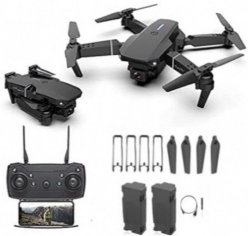 Flytrix E88 Pro 4K WiFi Quadcopter | Dual Camera Foldable Drone with 2 Batteries & Case 2.4 GHz AM4 4 Core Processor Designed for Workstation(Black)