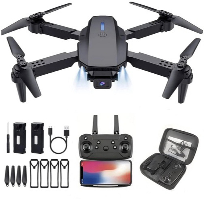 VoltFly E88 Pro Dual Camera Drone | WiFi FPV Foldable RC Drone for Outdoor Flying 2.4 GHz AM2 4 Core Processor Designed for Mobile(Black)