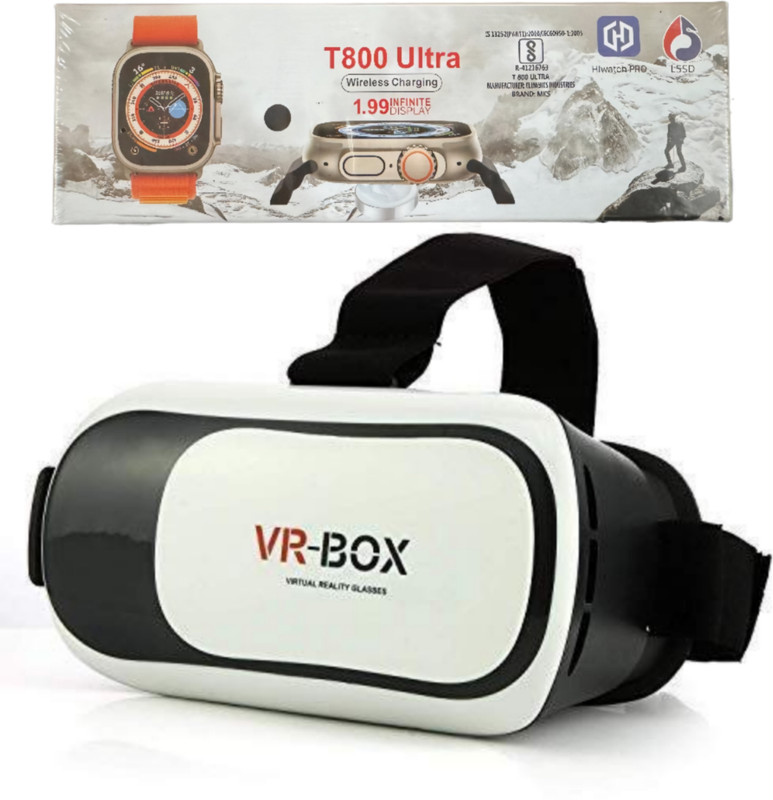 Zarnix VR Gear Set with T800 Ultra Watch for All Ages and All Mobiles 5.3 GHz AM2 2 Core Processor Designed for Mobile(Black)