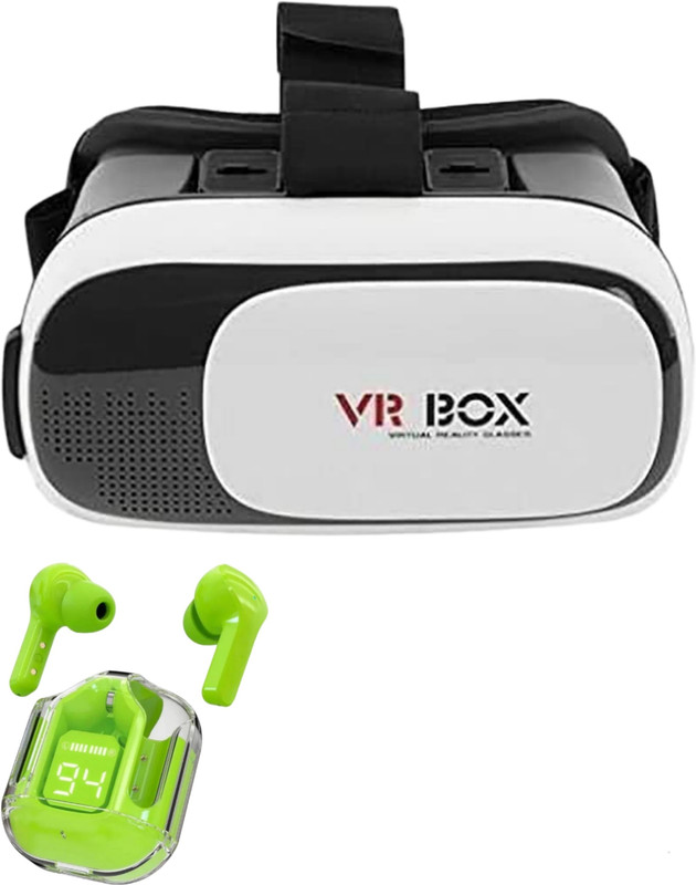 XRise VR Box Virtual Reality Headset with Ultrapods TWS Earbuds for Music & Gaming 2.4 GHz AM3 2 Core Processor Designed for Mobile(Black)