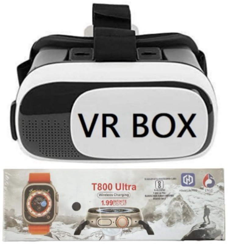VisionSphere VR Box Virtual Reality Glasses + T800 Ultra Smartwatch Combo Pack 5.2 GHz AM3 2 Core Processor Designed for Mobile(Black)