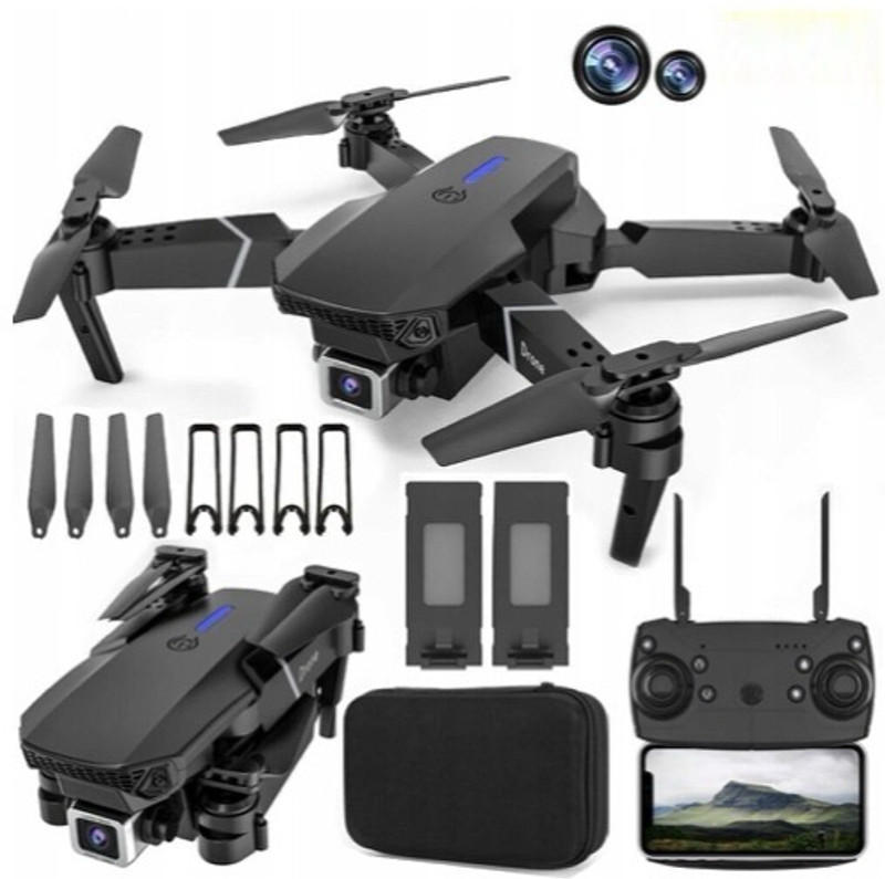 Megatech E88 Pro 4K Smart Drone | Dual Camera WiFi FPV Foldable Quadcopter 2 Batteries 2.4 GHz AM2 2 Core Processor Designed for Server(Multicolor)