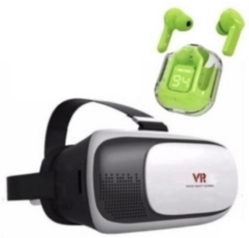 VIVIDVXR VR Box 3D Glasses and Ultrapods TWS Earbuds Smart Entertainment Set 5.2 GHz AM3 2 Core Processor Designed for Mobile(Black)