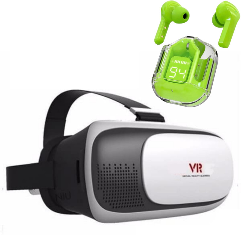 VIVIDVXR VR Box 3D Virtual Reality Headset & Ultrapods TWS Earbuds Entertainment Combo 2.6 GHz AM3 2 Core Processor Designed for Mobile(Black)
