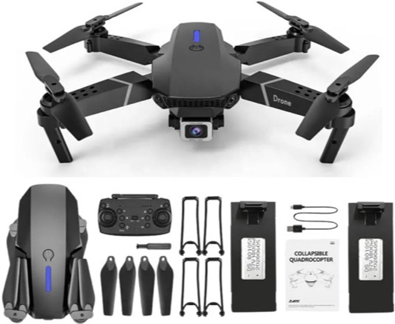 DroneVibe E88 Pro 4K Aerial Gadget with 3D Flip Action & Headless Navigation 2.4 GHz AM4 4 Core Processor Designed for Workstation(Black)
