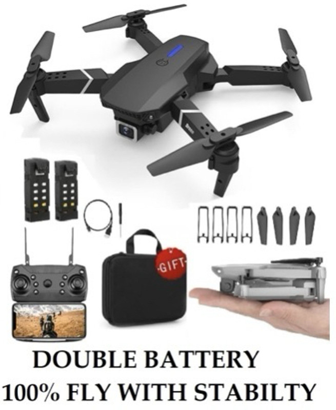 DroneVibe E88 Pro Sporty Fold Cam Flyer with Flip Action & Beginner Guard Mode 2.4 GHz AM4 4 Core Processor Designed for Workstation(Black)