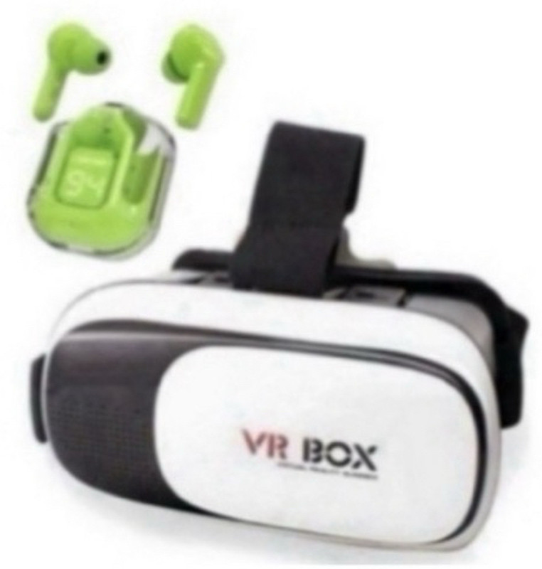 OptiVerse VR Box Virtual Reality Glasses + Ultrapods Wireless Earbuds Premium Combo 2.4 GHz AM3 2 Core Processor Designed for Mobile(Black)