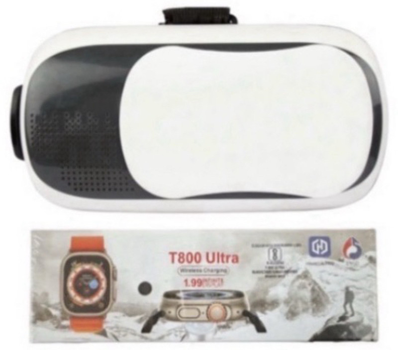 VIVIDVXR VR Box 3D Virtual Reality Glasses + T800 Ultra Smartwatch Smart Tech Combo 2.4 GHz AM3 2 Core Processor Designed for Mobile(Black)