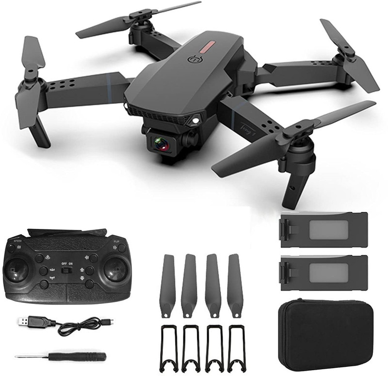 VoltFly E88 Pro Dual Camera Drone | WiFi FPV Foldable RC Drone for Outdoor Flying 2.4 GHz AM2 4 Core Processor Designed for Mobile(Black)