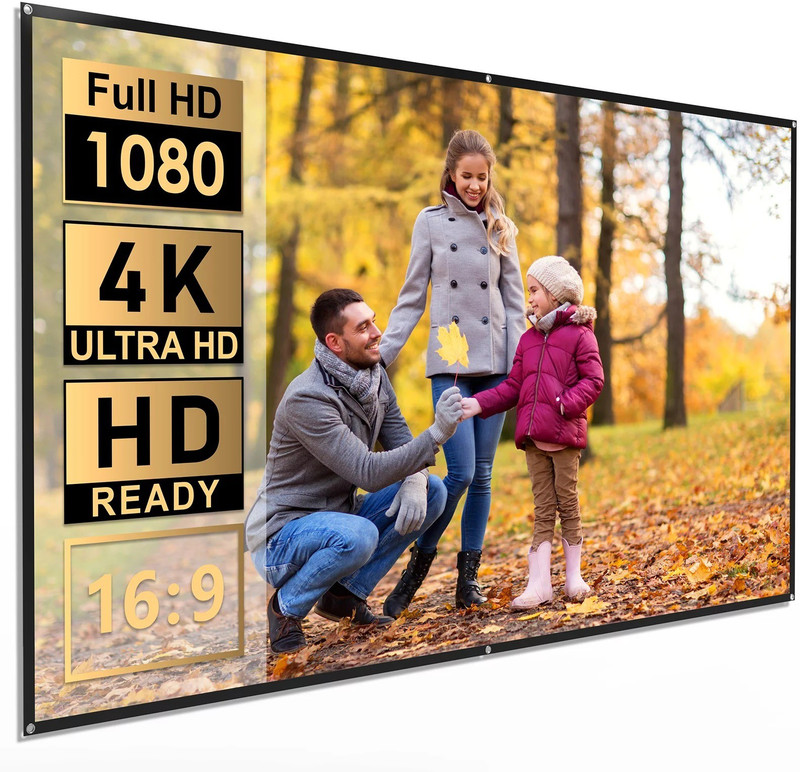 dev lite screens 70 Inch Diagonal Foldable 16:9 4K Eyelet Projector Screen (W) 61x34 Inch (H)) Projector Screen (Width 155 cm x 86.36 cm Height)