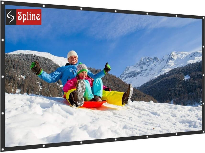 Spline 7feet x 7feet 4K Portable Eyelet Foldable for Home Anti-Crease Indoor Outdoor Projector Screen (Width 214 cm x 214 cm Height)