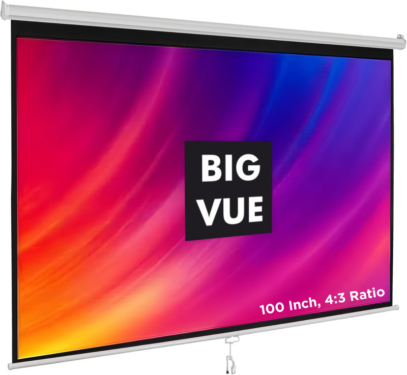 BIG VUE 100 Inch, 4:3 Ratio Manual Pull Down Screen - Home, School, Office, Auto Lock Projector Screen (Width 203 cm x 152 cm Height)