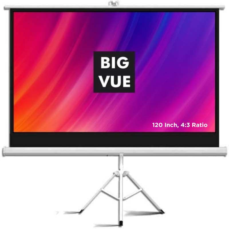 BIG VUE 120 Inch, 4:3 Ratio - Home, School, Office, Indoor & Outdoor Wrinkle-Free Tripod Projector Screen (Width 244 cm x 182 cm Height)