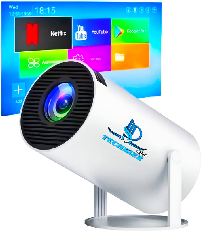TECHBIZZ HY 300 SMART PROJECTOR UPGRADED ALL APPS WORK WITH HDMI CABLE (4700 lm / 1 Speaker / Wireless / Remote Controller) Portable Projector(White)