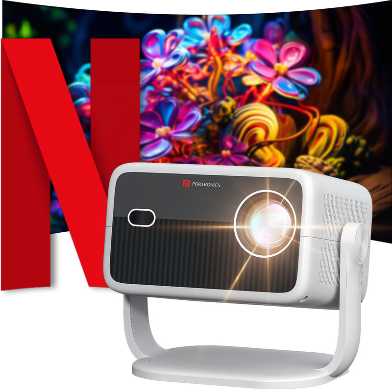 Portronics Beem 560 Smart Android Projector, HD 1080P, Netflix Certifed, 5300 Lumens,BT (10000 lm / Wireless / Remote Controller) Portable Projector(White)