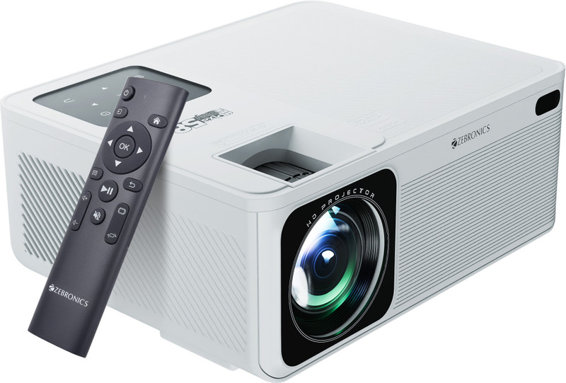 ZEBRONICS ZEB- MLP 4 (11500 lm / 1 Speaker / Wireless / Remote Controller) Portable /ZEB-PIXAPLAY 58 1080p Native with 4K Support, 210 Inch Screen Size, Quad Core Processor, Bluetooth, HDMI, USB, WIFI, AUX, Miracast, App Support Smart Projector(White)