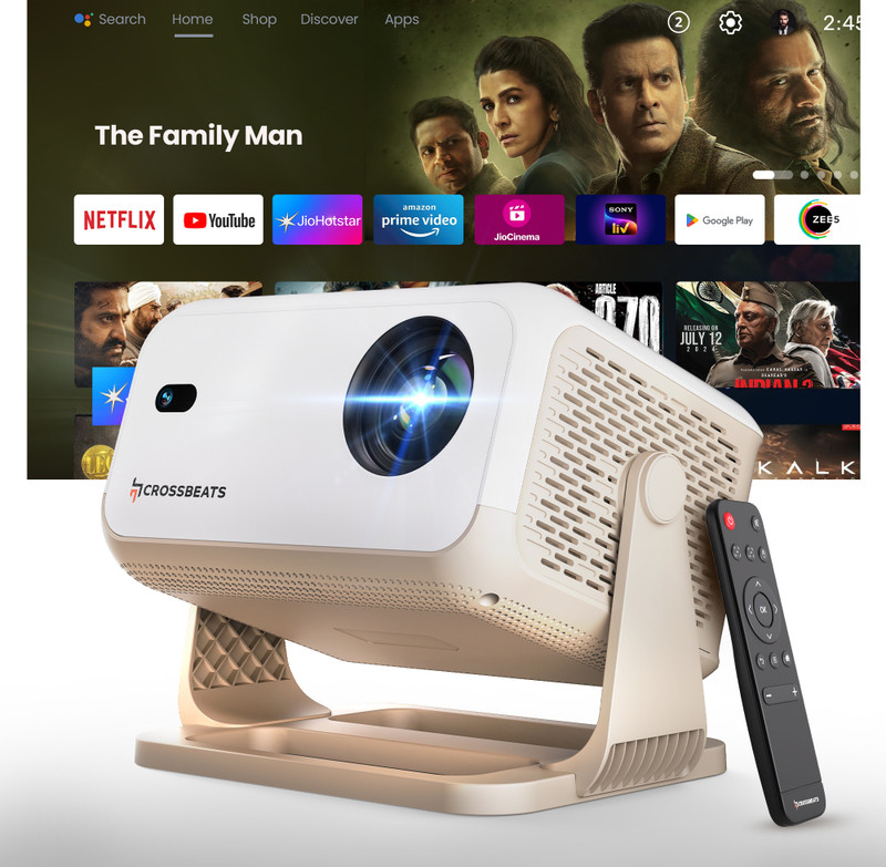 CrossBeats Lumex Cine Smart Home 4k Ultra HD, Native 1080p, (16000 lm / 1 Speaker / Wireless / Remote Controller) Portable with Android OS, Built-in - Netflix, Prime, YouTube, 300