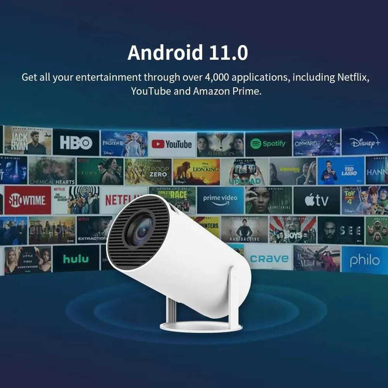PLAY Latest 4K 2K FHD 180 Degree Rotation Android, WiFi/BT/Speaker Auto Keystone (5000 lm / Wireless / Remote Controller) Portable Projector(White)