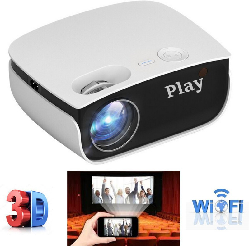 PLAY MP6 Brand New FHD LED 3D 300' Display WiFi Projector with Native 1920X1080P (4000 lm / 2 Speaker / Wireless / Remote Controller) Portable Projector(White/Black)