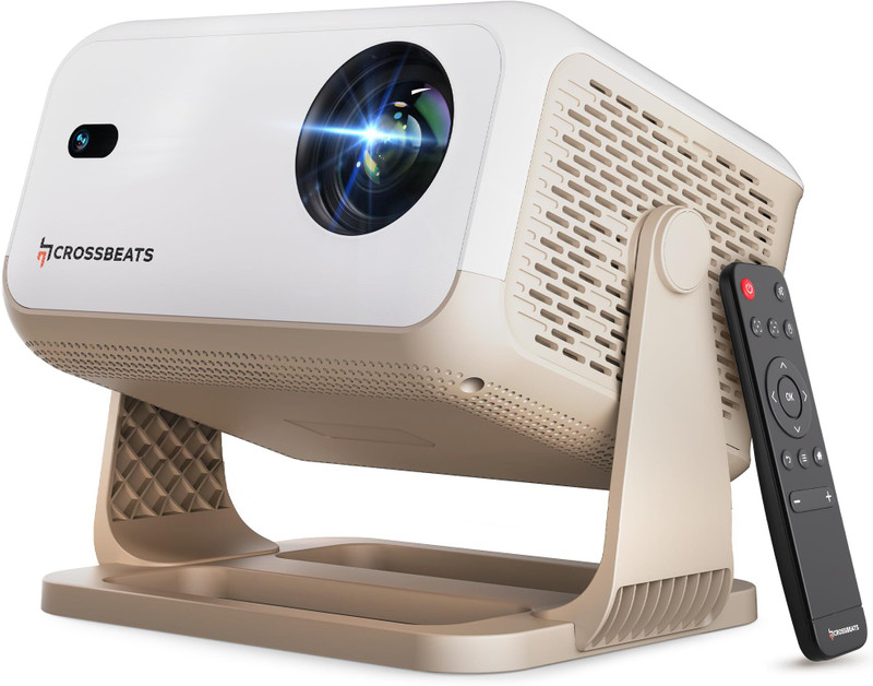 CrossBeats Lumex Cine Smart Home 4k Ultra HD, Native 1080p, (16000 lm / 1 Speaker / Wireless / Remote Controller) Portable with Android OS, Built-in - Netflix, Prime, YouTube, 300" Display Cinema Projector(White)